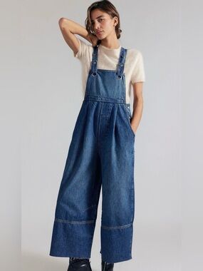 NWT FREE PEOPLE WE THE FREE RAMBLER DENIM OVERALLS AFTER MIDNIGHT